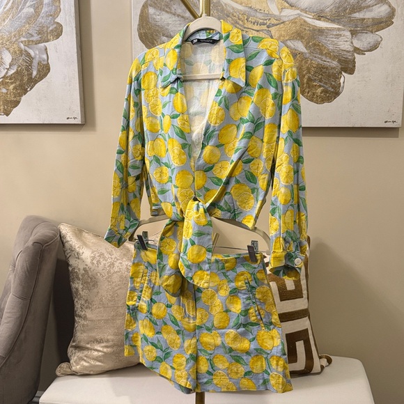 ZARA | Lemon 🍋 PRINTED LINEN CROPPED BLOUSE | Coord Set | Matching Shorts - Picture 14 of 17